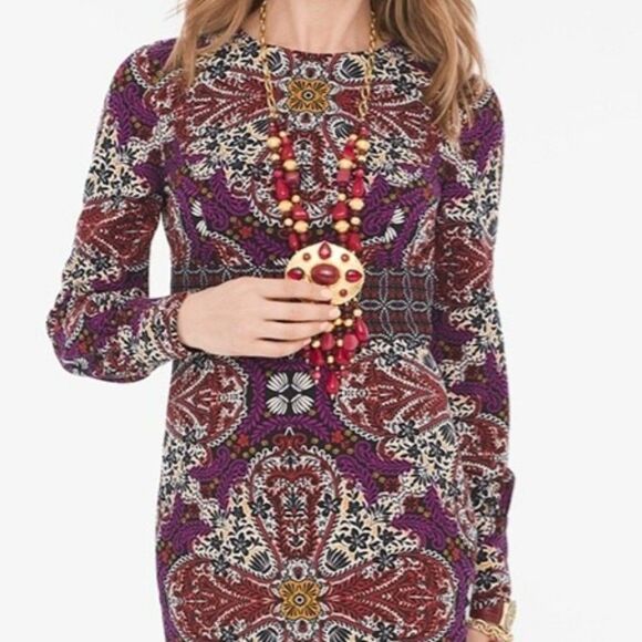 Chicos Medallion Print Paisley Fall Dress Size 16 18 Size 3 - Picture 1 of 12